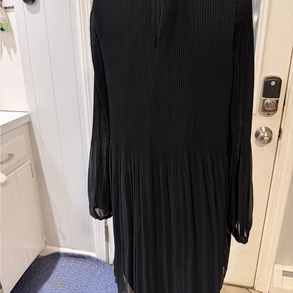 Halogen Elegant Black Pleated Long Sleeve Dress